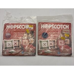 2- Charles Craft HOPSCOTCH RED & BLUE  Aida Counted Cross Stitch Fabric 15"x15"